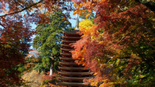 談山神社十三重塔の紅葉