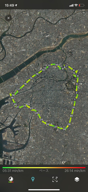 大阪環状線一周ウォーキングの計測データ