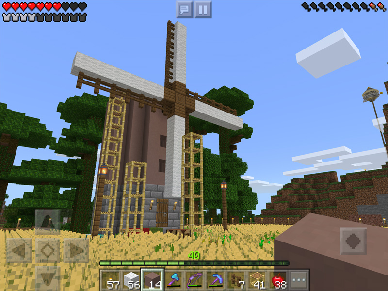 マインクラフトで風車と小麦畑を建築